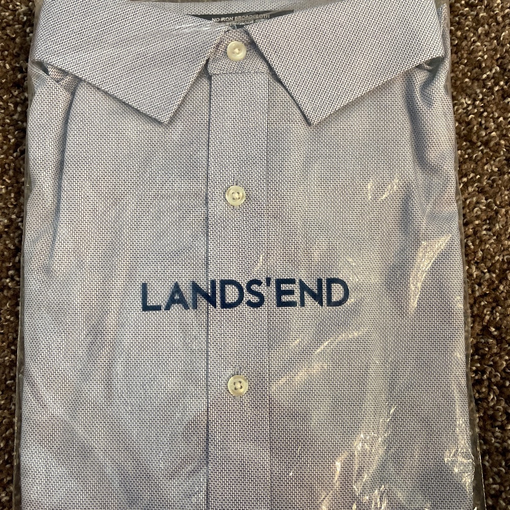 Lands End Men’s Office Business Collared Shirt NO Iron 14
